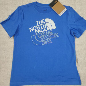 NEW The North Face Boys Graphic Tee Optic Blue Short Sleeve Shirt Small 7/8
